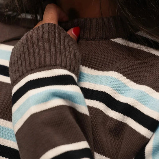Jersey Bright Brown de NWHR a rayas azul negro y marron. fabricado en Galicia en algodón Orgánico