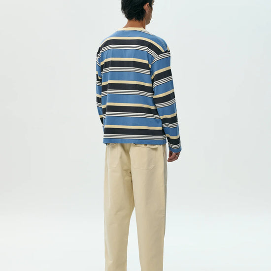 Camiseta larga Stripe blue de NWHR en algodón orgánico GOTS, hecha en Barcelos Portugal