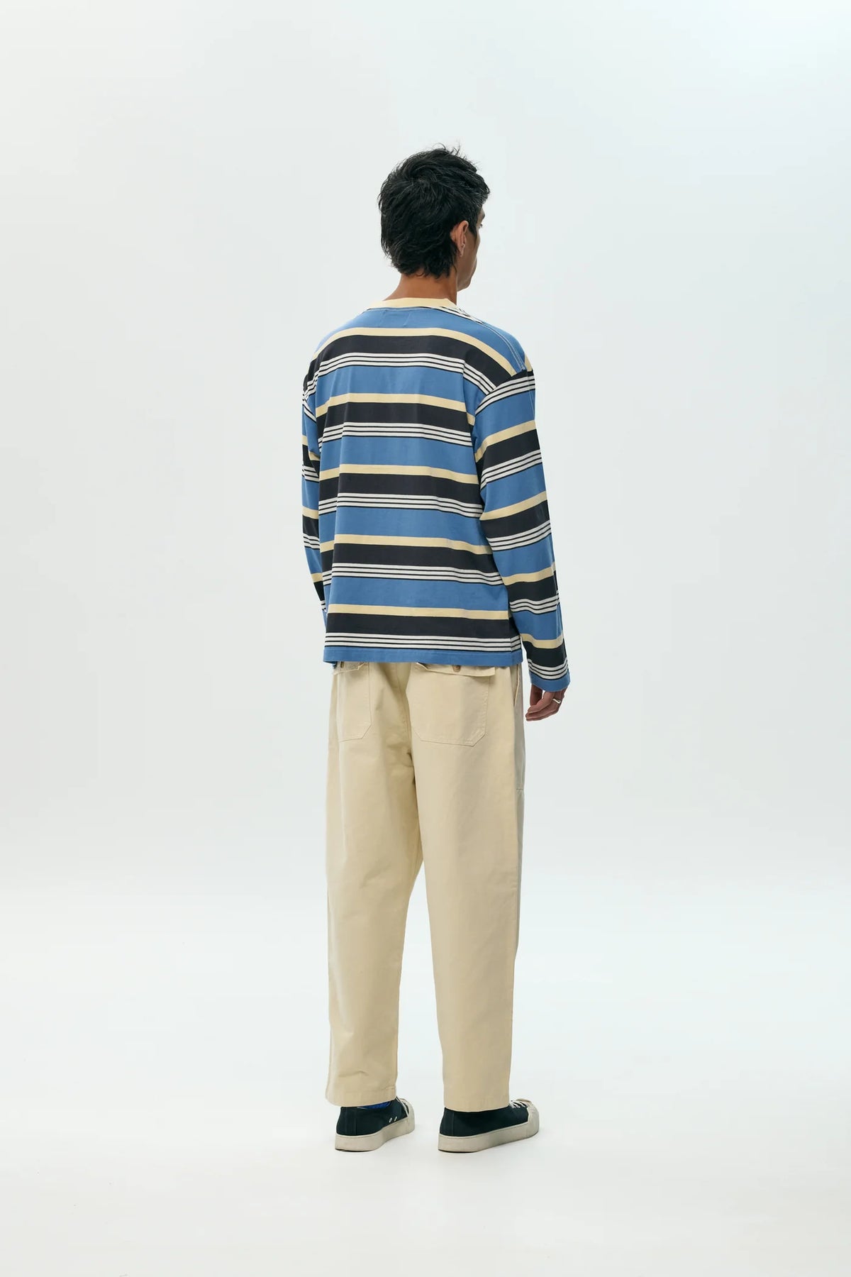 Camiseta larga Stripe blue de NWHR en algodón orgánico GOTS, hecha en Barcelos Portugal