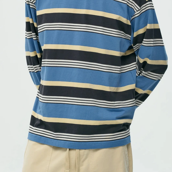 Camiseta larga Stripe blue de NWHR en algodón orgánico GOTS, hecha en Barcelos Portugal