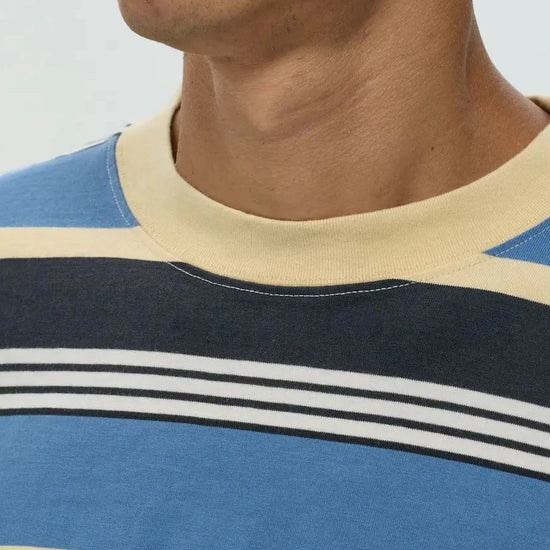 Camiseta larga Stripe blue de NWHR en algodón orgánico GOTS, hecha en Barcelos Portugal