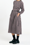Vestido midi Ota check black de Suite13Lab en algodón orgánico, con mangas abullonadas