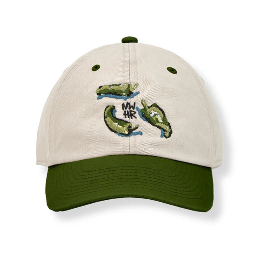 Gorra Pementos de NWHR, 6 paneles en algodón orgánico con bordado frontal y cierre ajustable.
