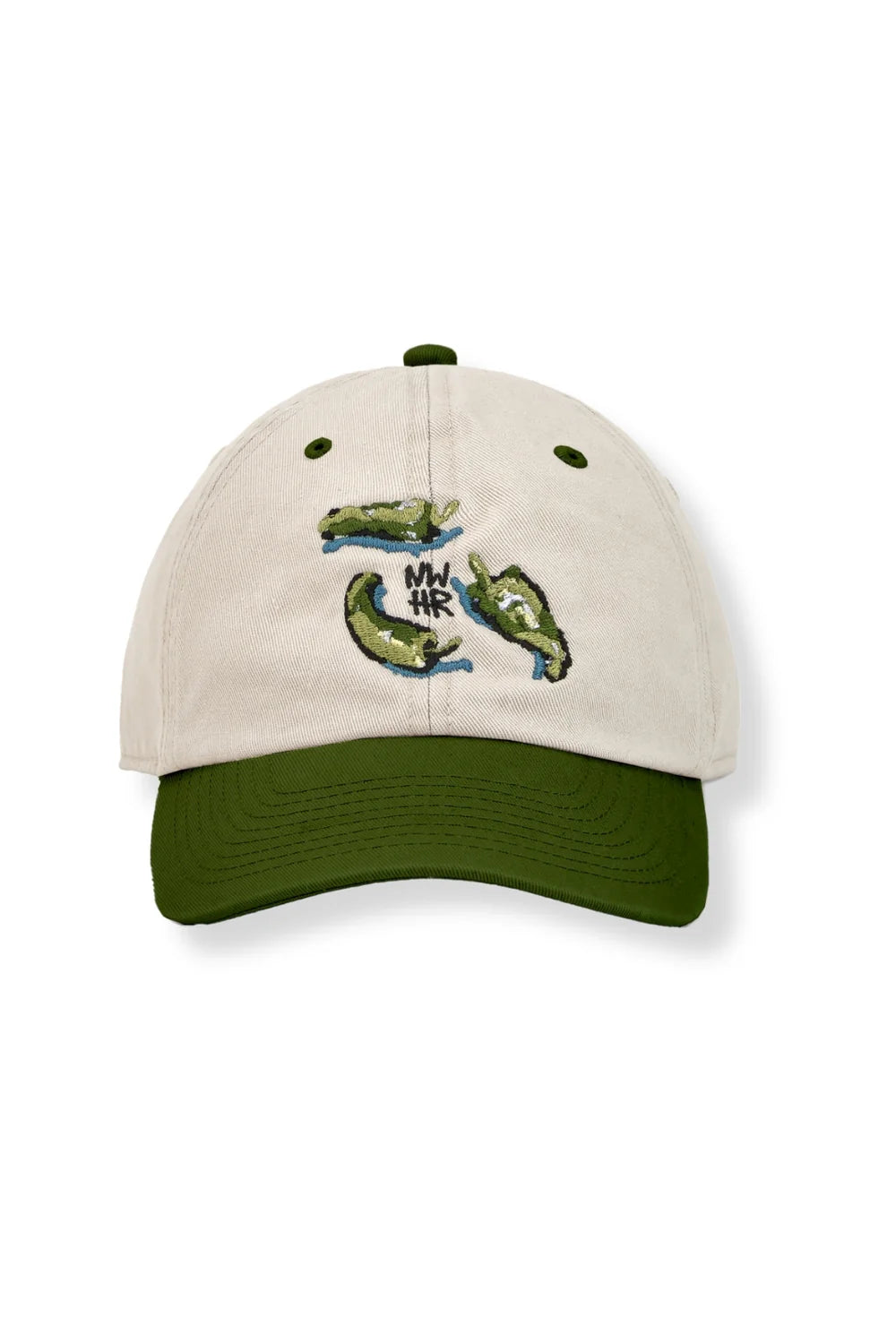 Gorra Pementos de NWHR, 6 paneles en algodón orgánico con bordado frontal y cierre ajustable.
