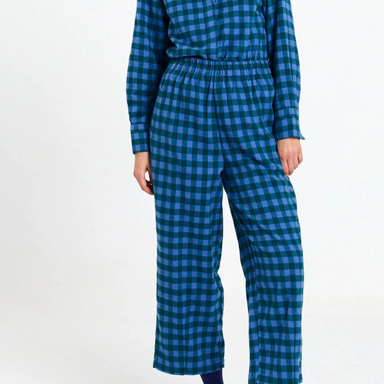 Camisa Vila check blue de Suite13Lab en algodón orgánico, estampado de cuadros y cuello clásico