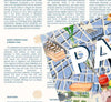 Puzzle de 1000 piezas que muestra un mapa ilustrado de la gastronomía de París, con dibujos de iconos culinarios franceses y barrios emblemáticos sobre fondo en tonos suaves.