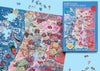Puzzle de 1000 piezas que representa un mapa ilustrado de Portugal con sus regiones vinícolas, variedades de uva y elementos culturales sobre un fondo azul oscuro.