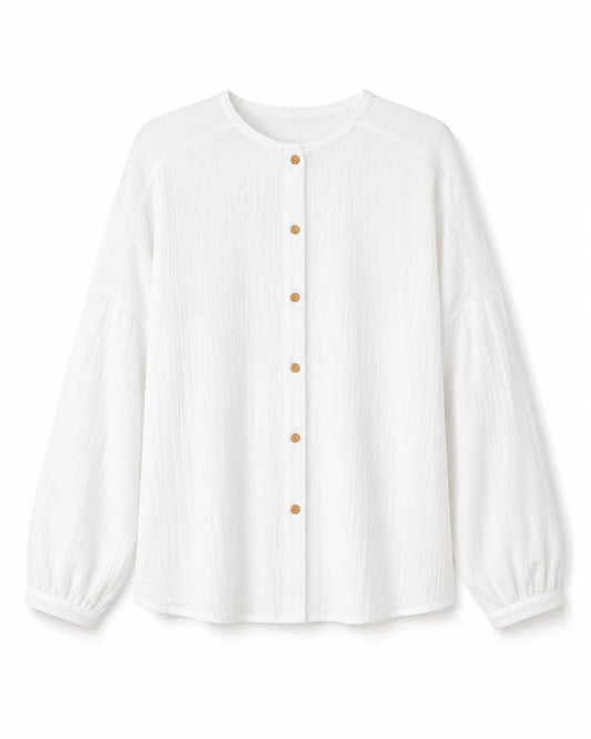 Blusa flux blanca de TRIANA by C en algodón orgánico, talla única versátil
