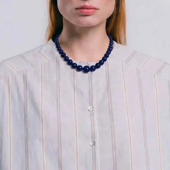 Collar encina azul de TRIANA by C en lapislázuli, 40cm, cierre con baño de oro