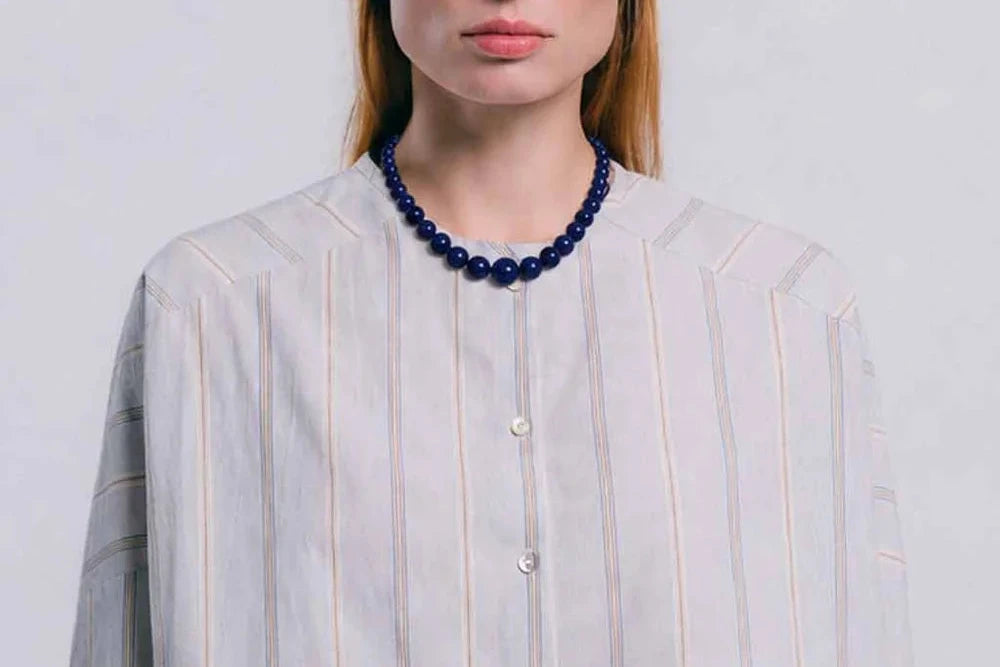 Collar encina azul de TRIANA by C en lapislázuli, 40cm, cierre con baño de oro