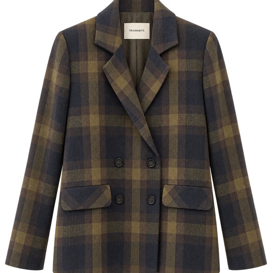 Blazer turin cuadros verdes de TRIANA by C en algodón y lino, doble botonadura cruzada