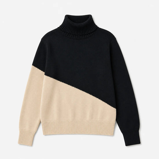 Jersey Luso bicolor black de Suite13Lab en algodón orgánico, cuello alto y mangas raglán