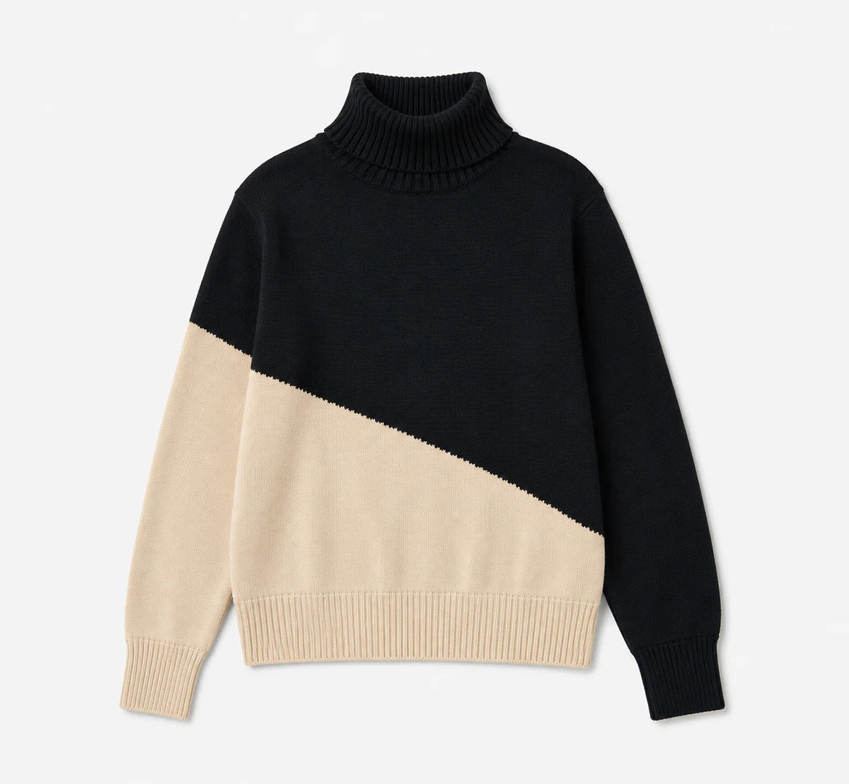 Jersey Luso bicolor black de Suite13Lab en algodón orgánico, cuello alto y mangas raglán