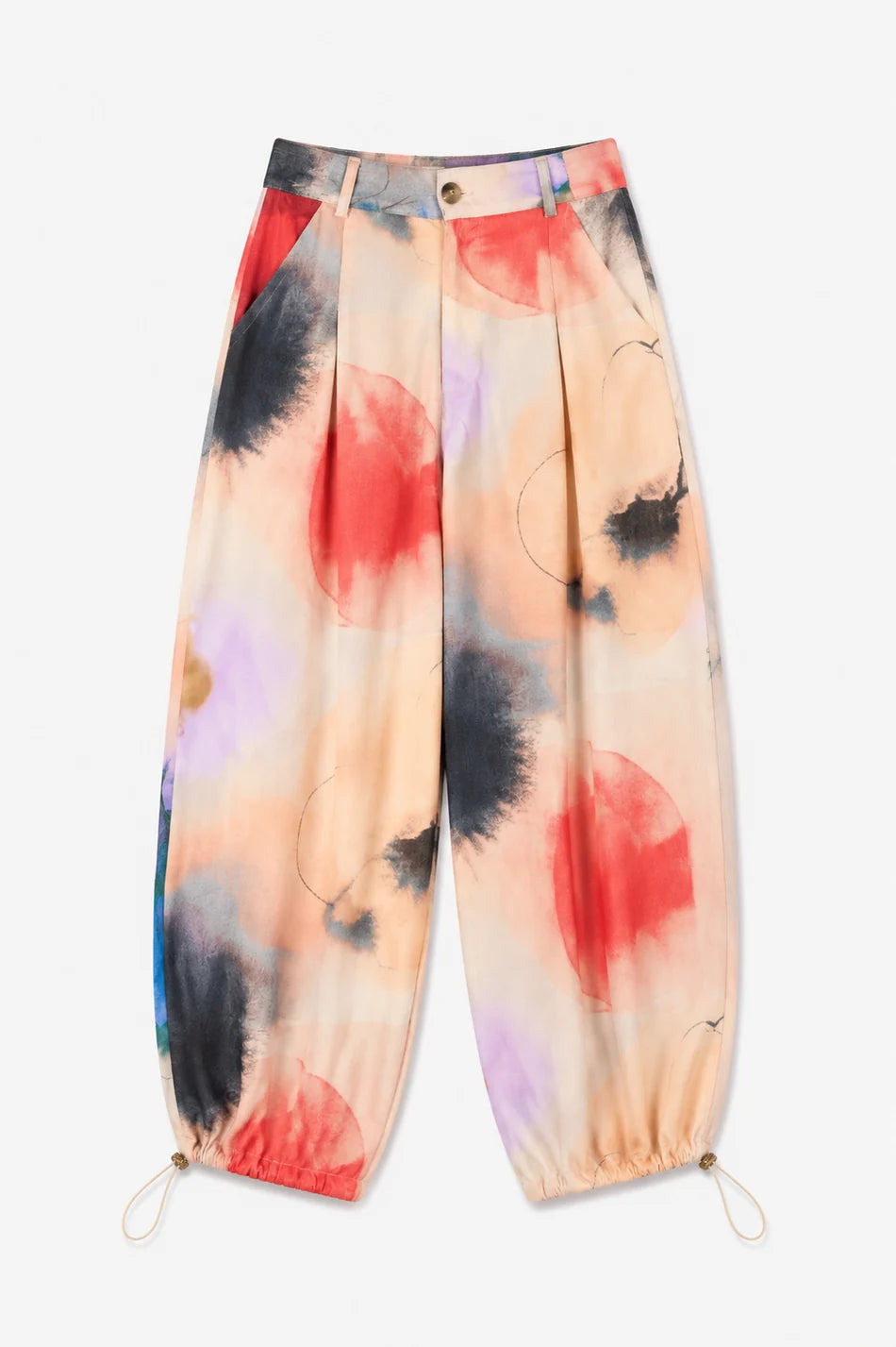 Pantalón Nine print garden de Suite13Lab en micro pana de algodón orgánico, con pliegues y bajo ajustable