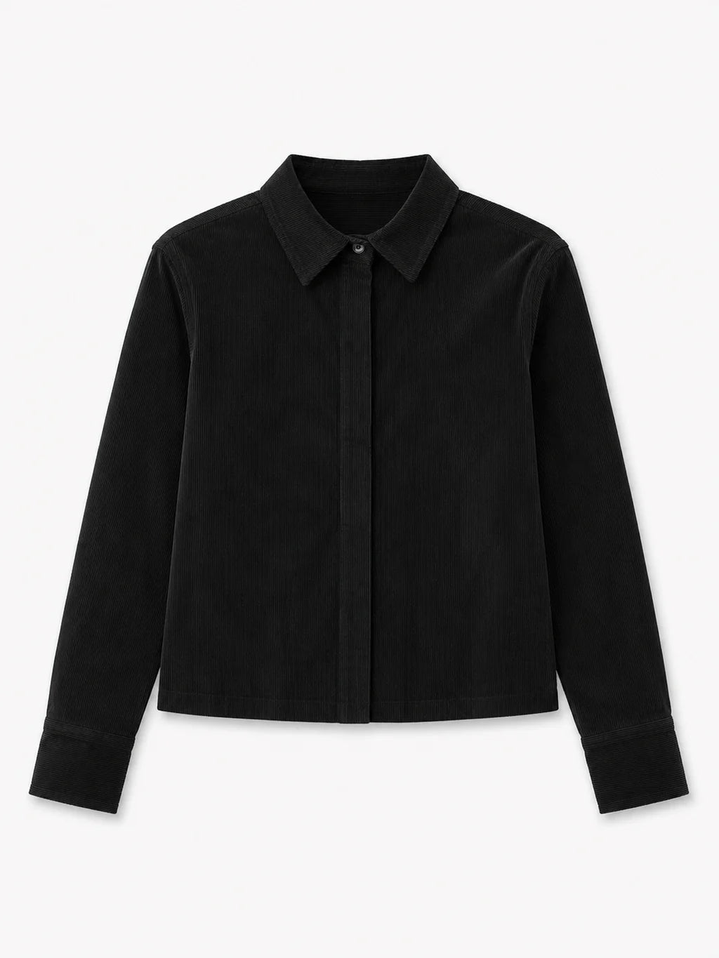 Camisa Vila black de Suite13Lab en micro pana de algodón orgánico, con cuello clásico