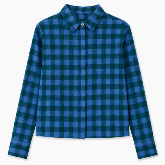 Camisa Vila check blue de Suite13Lab en algodón orgánico, estampado de cuadros y cuello clásico