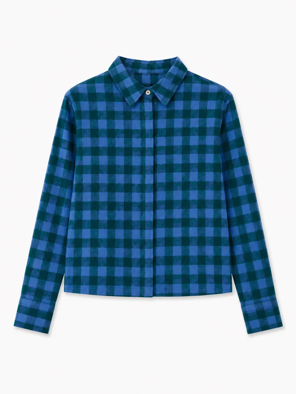 Camisa Vila check blue de Suite13Lab en algodón orgánico, estampado de cuadros y cuello clásico