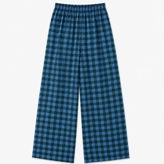 Pantalón Avis check blue de Suite13Lab en micro pana de algodón orgánico, corte globo y cuadros