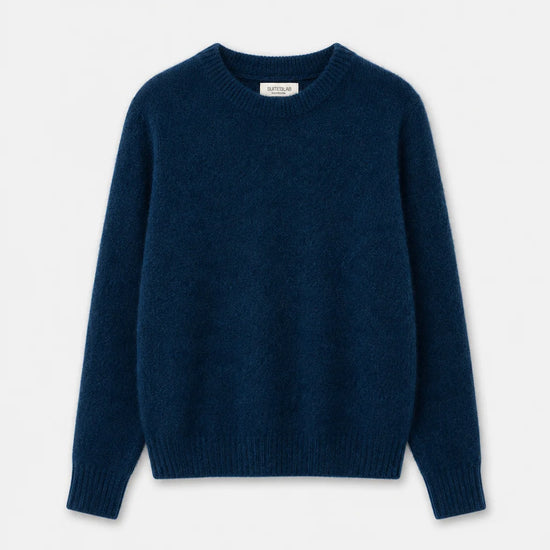 Jersey Babol azul de Suite13Lab en baby alpaca y lana merino RWS, hecho en España