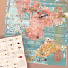 Puzzle de 1000 piezas con ilustraciones detalladas sobre el mundo del café, incluyendo mapas de cultivo y métodos de preparación sobre un fondo de tonos tierra.