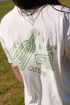 Camiseta de manga corta y corte holgado con diseño gráfico original "Café con Gotas", confeccionada de forma ética en algodón orgánico por la marca NWHR.