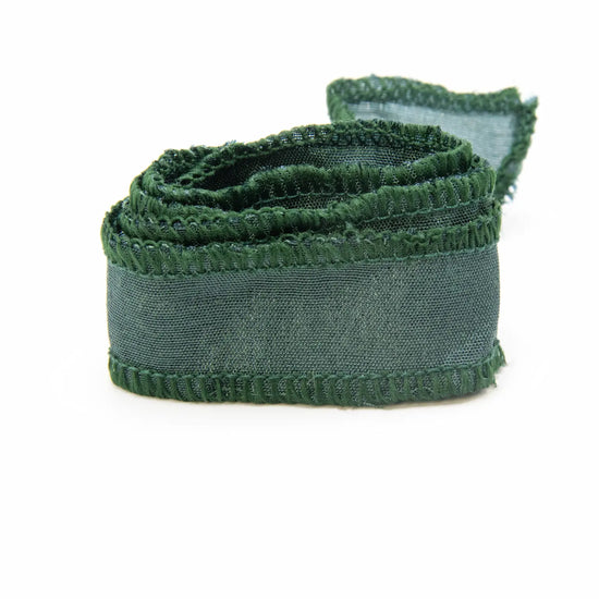 Cinta de seda natural ribeteada en verde fresco con extremos en punta, tejida a mano, accesorio Pipa Pirita para pulsera o collar personalizable