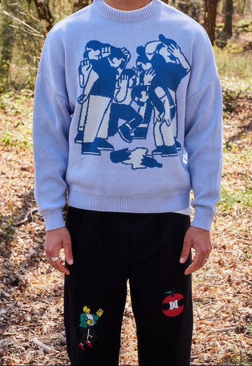 Jersey Leira Azul de NWHR: 100% algodón orgánico GOTS y punto con textura. Estilo relajado, cómodo y muy fetén. Fabricado éticamente en Portugal.