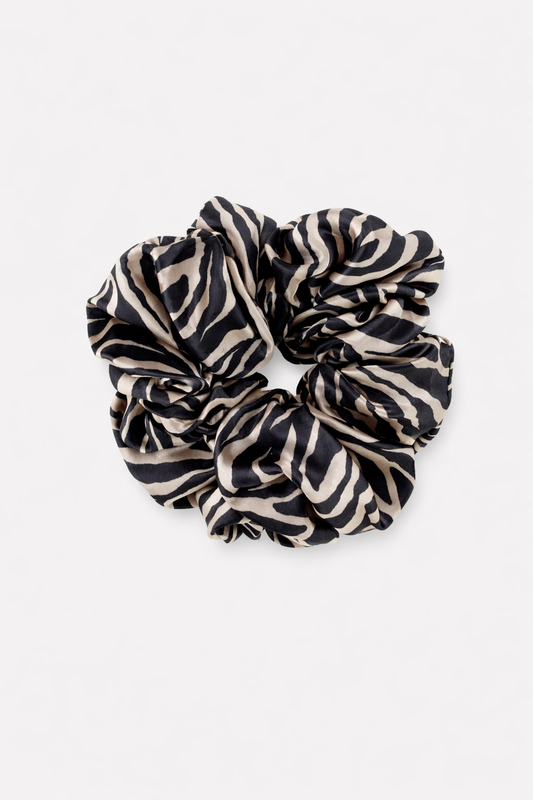 Coletero Scrunchie Isabella Cebra Beige y Negro