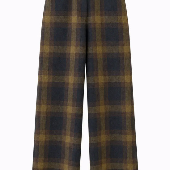 Pantalón dublin cuadros de TRIANA by C en algodón y lino, azul marino y ocre