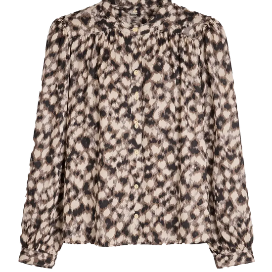 Blusa sidney motas de TRIANA by C en viscosa, tonos crudo negro y marrón