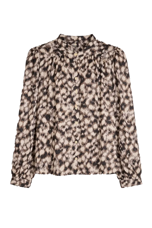 Blusa sidney motas de TRIANA by C en viscosa, tonos crudo negro y marrón