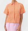 Camisa Eder Check Orange de Suite13Lab, algodón orgánico GOTS, cuadros naranja, manga corta y botones de corozo.