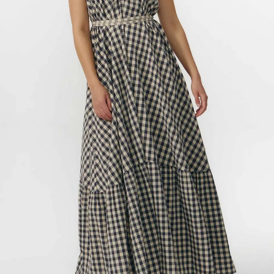 Vestido largo multiposición estampado de cuadros SUITE13LAB