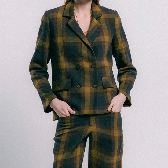 Blazer turin cuadros verdes de TRIANA by C en algodón y lino, doble botonadura cruzada
