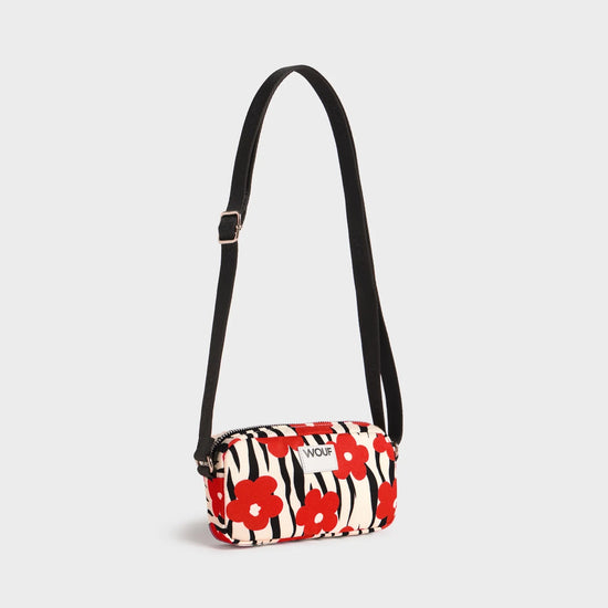 Mini bag bandolera Wildflower de Wouf, 19×10×5 cm, poliéster reciclado con estampado floral y strap ajustable