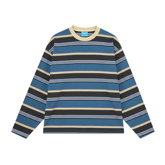 Camiseta larga Stripe blue de NWHR en algodón orgánico GOTS, hecha en Barcelos Portugal