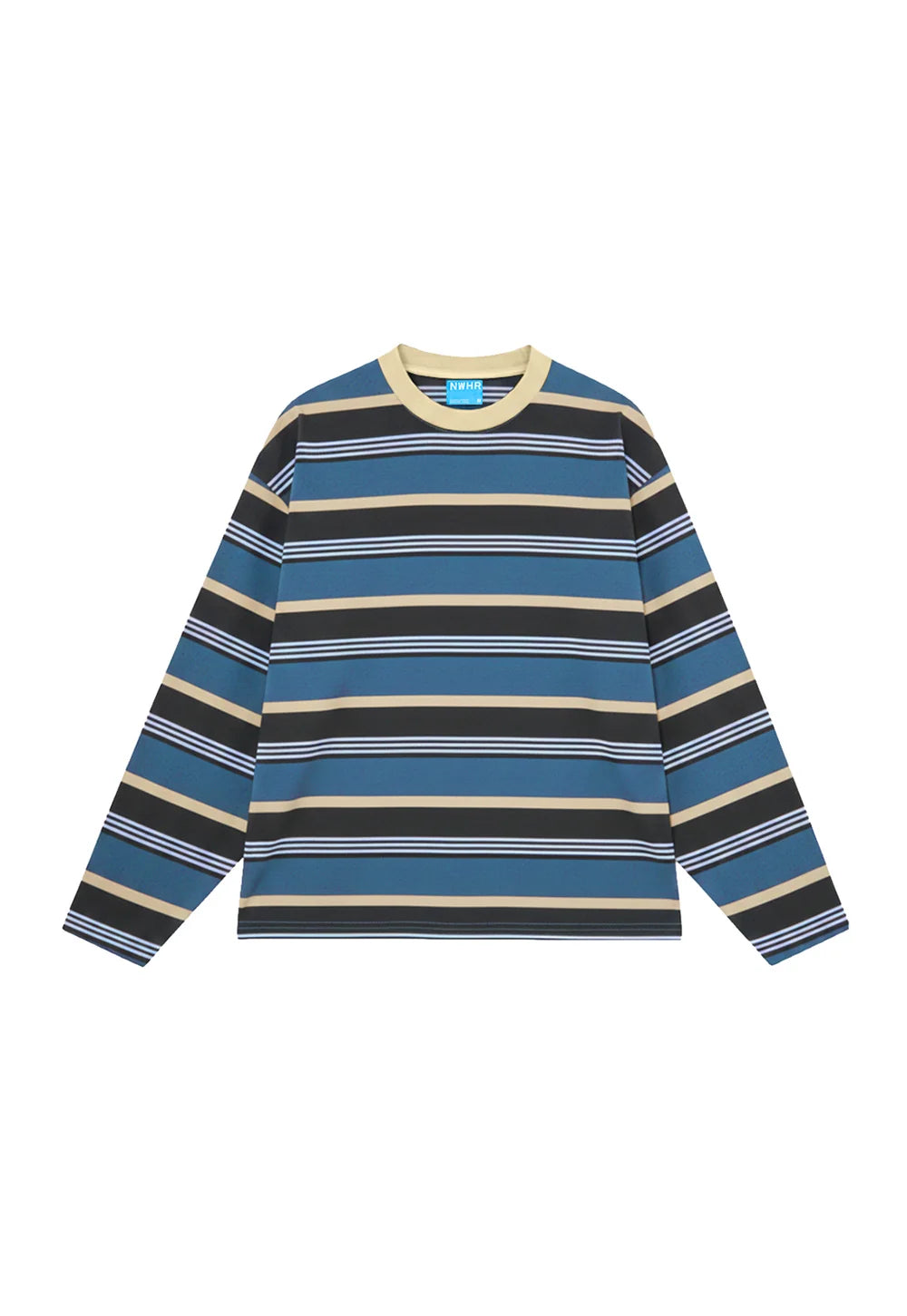 Camiseta larga Stripe blue de NWHR en algodón orgánico GOTS, hecha en Barcelos Portugal