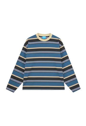 Camiseta larga Stripe blue de NWHR en algodón orgánico GOTS, hecha en Barcelos Portugal