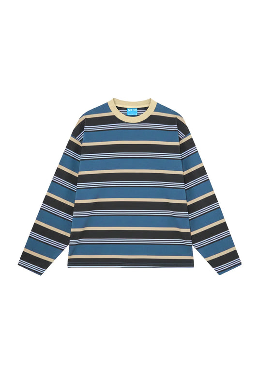 Camiseta larga Stripe blue de NWHR en algodón orgánico GOTS, hecha en Barcelos Portugal