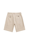 Pantalón corto chino beige de NWHR con pinzas, algodón orgánico GOTS, fabricado en Portugal.