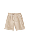 Pantalón corto chino beige de NWHR con pinzas, algodón orgánico GOTS, fabricado en Portugal.