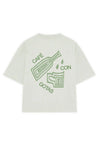 Camiseta de manga corta y corte holgado con diseño gráfico original "Café con Gotas", confeccionada de forma ética en algodón orgánico por la marca NWHR.
