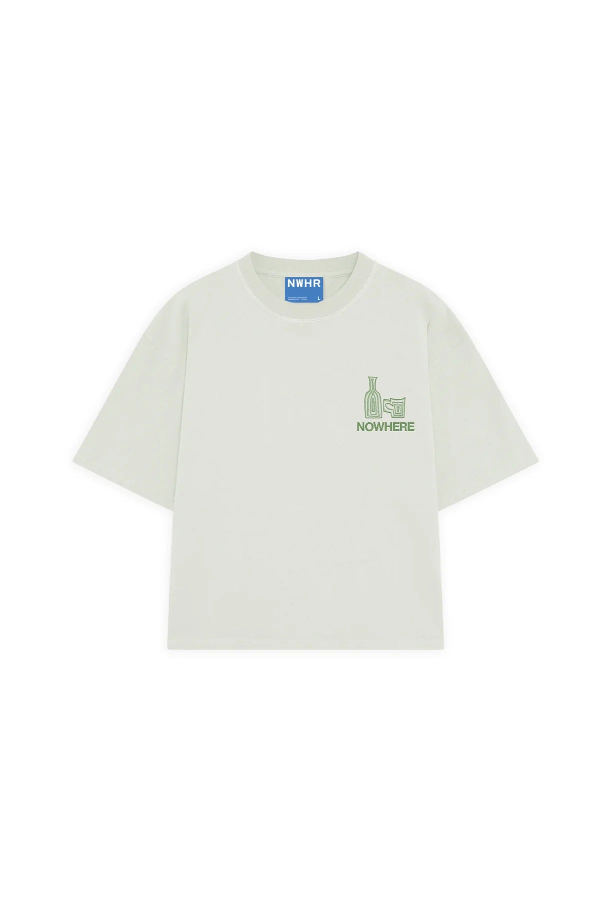 Camiseta de manga corta y corte holgado con diseño gráfico original "Café con Gotas", confeccionada de forma ética en algodón orgánico por la marca NWHR.