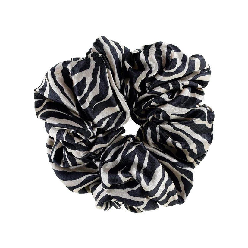 Coletero scrunchie Isabella Cebra beige y negro