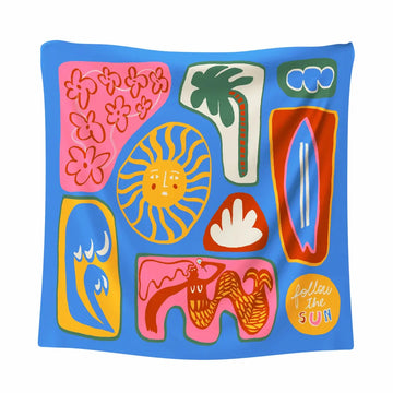 Pañuelo Golden Season Blue de Studio Arde en algodón y seda, estampado digital mate