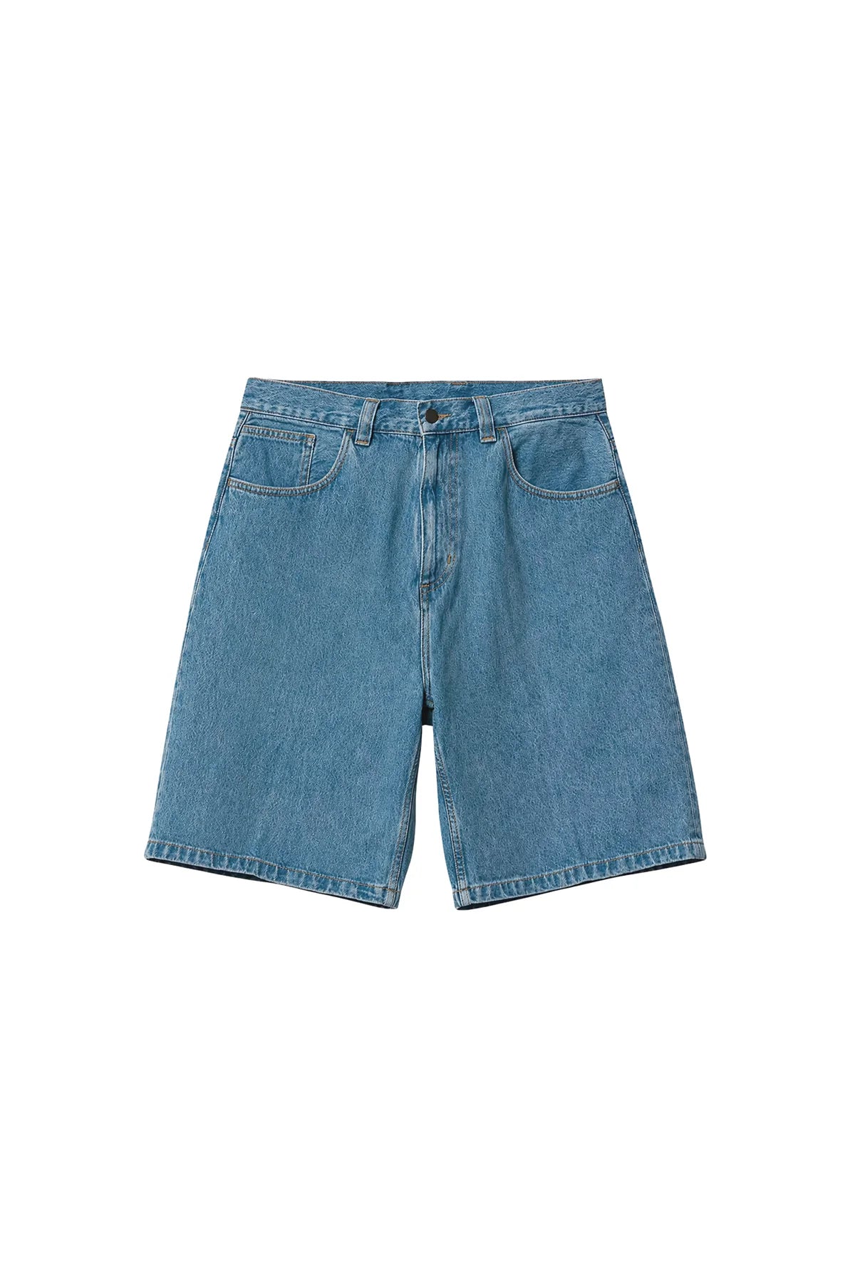 Pantalón corto vaquero oversize de NWHR, algodón orgánico GOTS, cinco bolsillos, fabricado en Portugal.