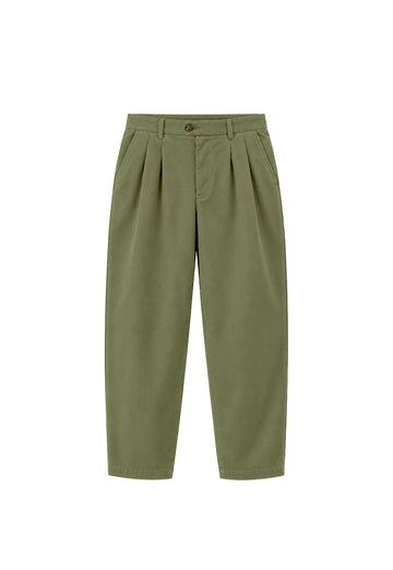 Pantalón chino verde lavado de NWHR en algodón orgánico GOTS, corte relaxed fit