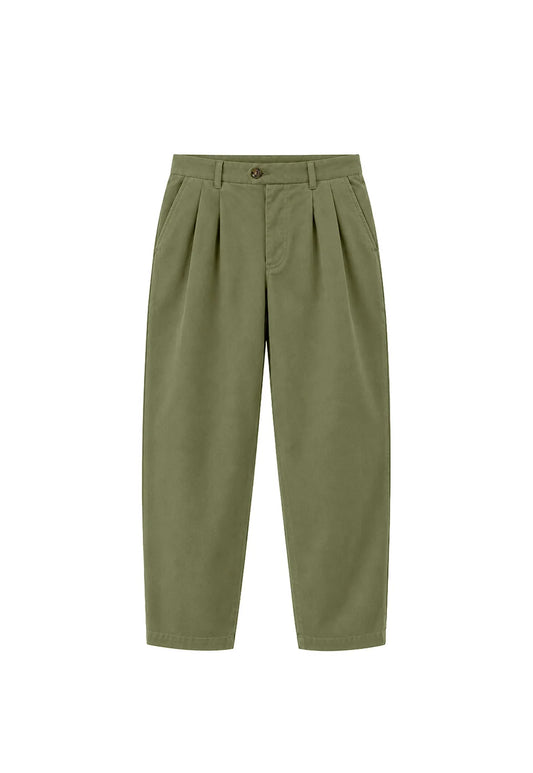 Pantalón chino verde lavado de NWHR en algodón orgánico GOTS, corte relaxed fit